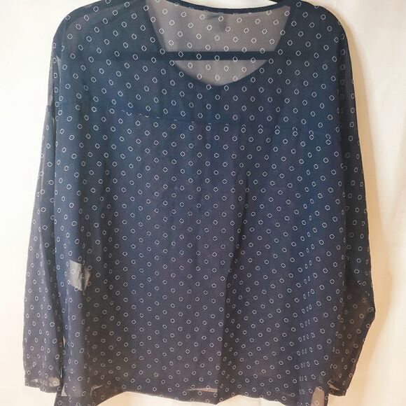 OLD NAVY Blue and White Sheer Blouse Size Medium - Picture 7 of 10